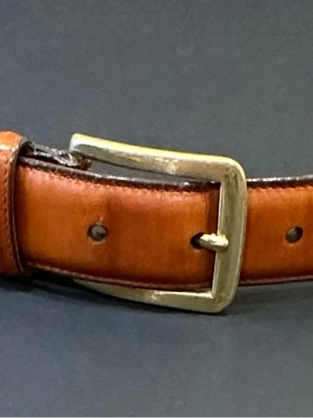 VTG 1990s Allen Edmonds Burnished Tan Calf Dress Belt Brass buckle 36